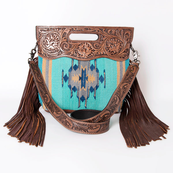 LC-ADBGS146 Southwestern Crossbody Bag - Hand-Tooled Leather & Wool Blend