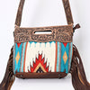 LC-ADBGS146 Southwestern Crossbody Bag - Hand-Tooled Leather & Wool Blend
