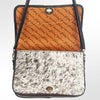 LC-ADBGZ342 Horse Tooled Leather Crossbody Bag - Genuine Brown Leather with Hair-On Cowhide Sides