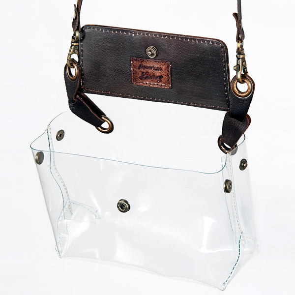 ADBGZ303 Transparent Stadium Bag with Brown & White Cowhide Flap - Western Clear Bag