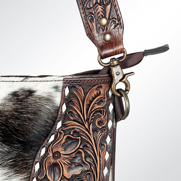 LC-ADBGZ125B Speckled Cowhide Chaps Bag with Tooled Yoke & Fringe