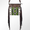 LC-ADBGZ363 Green Aztec Wool & Tooled Leather Crossbody Bag - Western Fringe Shoulder Purse