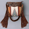 ADBGZ365 Tooled Leather & Tribal Wool Crossbody Bag - Western Fringe Shoulder Purse