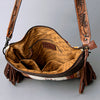 ADBGZ365 Tooled Leather & Tribal Wool Crossbody Bag - Western Fringe Shoulder Purse
