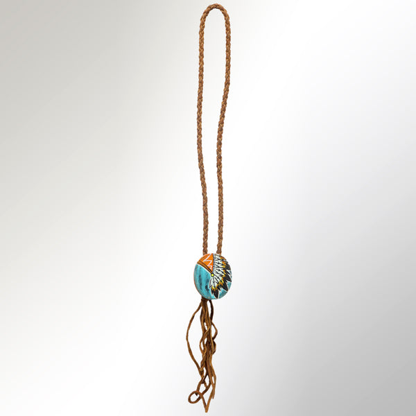 LC-ADJWM101C Hand-Painted Western Jewelry Necklace with Native Headdress Design on Turquoise Background