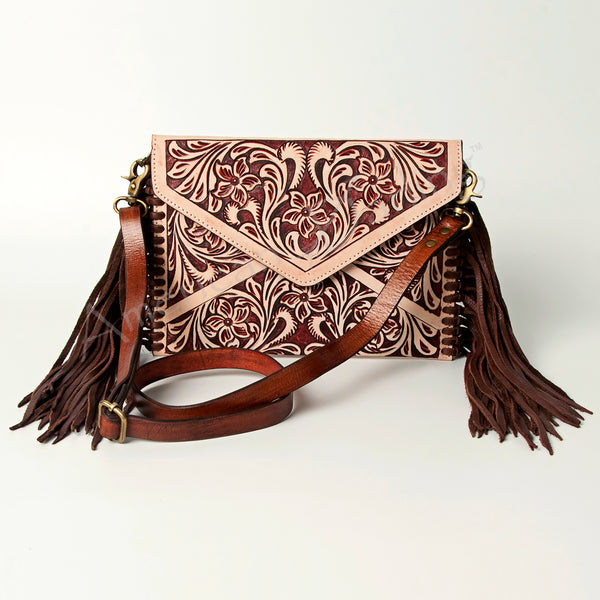 LC-ADBGK105 Envelope Style Tooled Leather Crossbody Bag - Fringe Western Purse