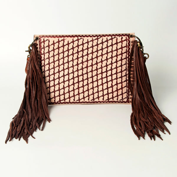 LC-ADBGK105 Envelope Style Tooled Leather Crossbody Bag - Fringe Western Purse