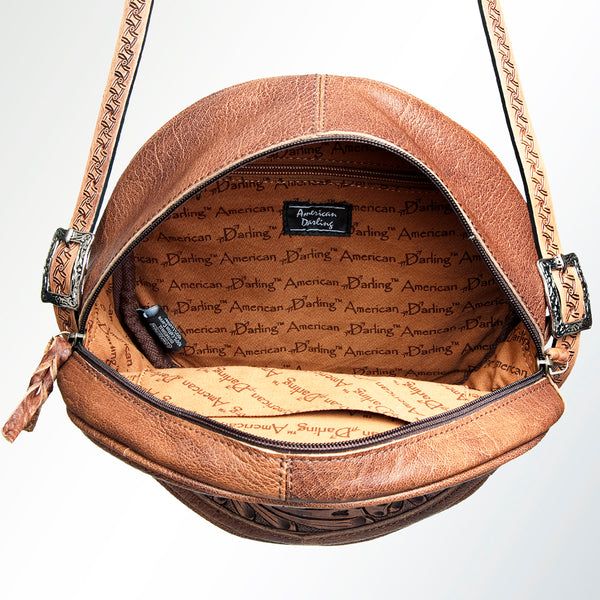 LC-ADBGK113B Round Tooled Leather Crossbody Bag - Floral Western Circle Purse