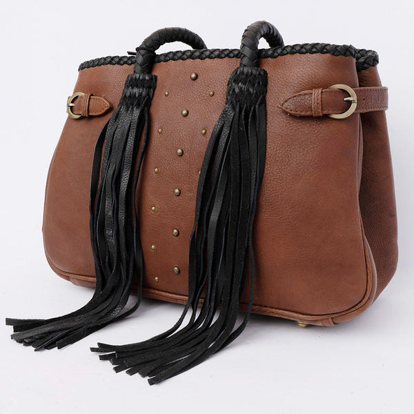 ADBGD127B American Darling Handcrafted Riveted Leather Tote Bag with Braided Handles
