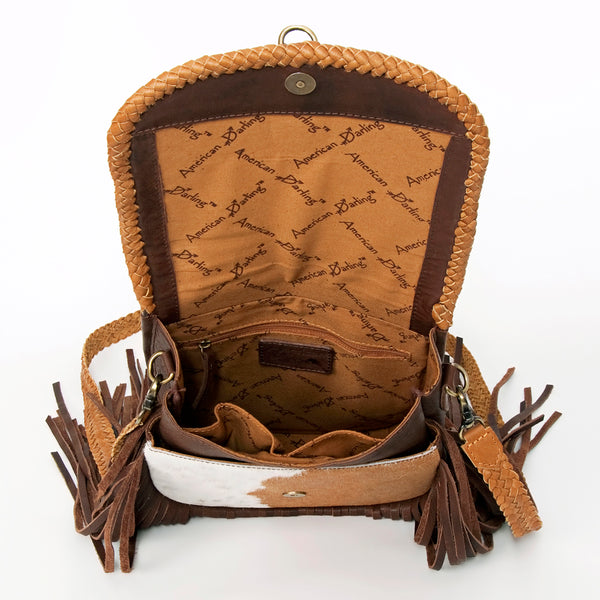 ADBGD129 American Darling Hair-On Cowhide Cross body Bag with Hand-Braided Detail & Fringes