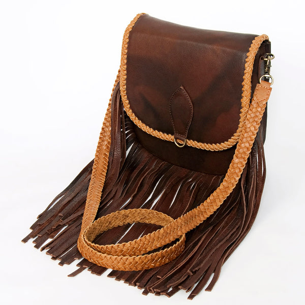 ADBGD129 American Darling Handcrafted Leather Cross body Bag with Fringes & Braided Trim