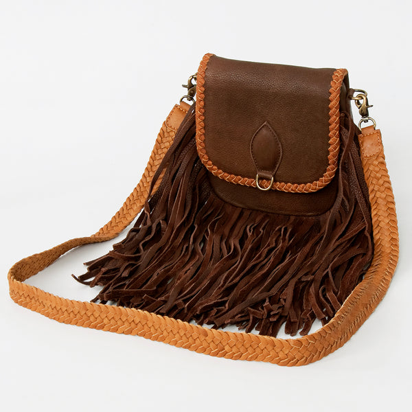 ADBGD129 American Darling Handcrafted Leather Cross body Bag with Fringes & Braided Trim