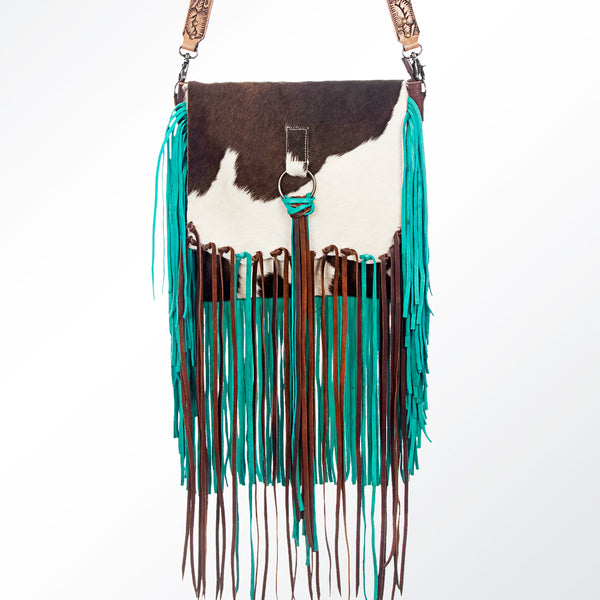 ADBG660 American Darling Hand Tooled & Hair-On Cowhide Western Cross body Bag with Fringes