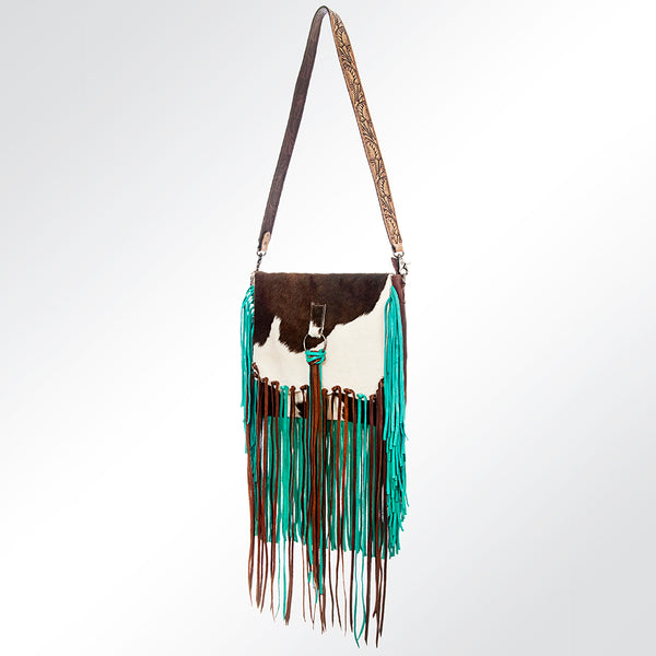 ADBG660 American Darling Hand Tooled & Hair-On Cowhide Western Cross body Bag with Fringes