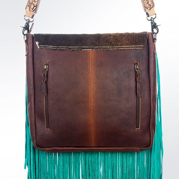 ADBG660 American Darling Hand Tooled & Hair-On Cowhide Western Cross body Bag with Fringes