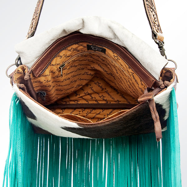 ADBG660 American Darling Hand Tooled & Hair-On Cowhide Western Cross body Bag with Fringes