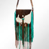 ADBG660 American Darling Hand Tooled & Hair-On Cowhide Western Cross body Bag with Fringes