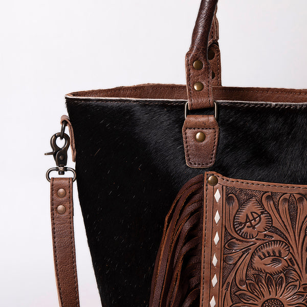 ADBG663 American Darling Hand Tooled Floral & Hair-On Cowhide Western Leather Tote Bag