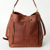 LC-ADBGI162 Western Leather Bucket Bag - Tooled Corners with Drawstring Closure