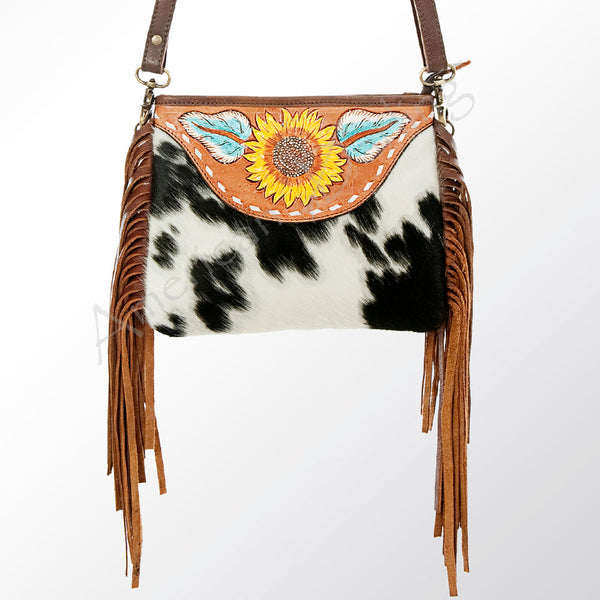ADBGA159 American Darling Hair-On Cowhide & Tooled Leather Buck Stitched Messenger Bag