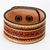 LC-ADBRF151 Hand Tooled Leather Cuff Bracelet - Basketweave Center with Braided Edge