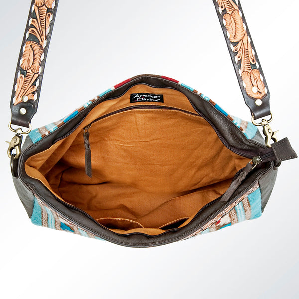 ADBGA173 American Darling Western Tooled Leather Serape Pattern Crossbody Shoulder Bag