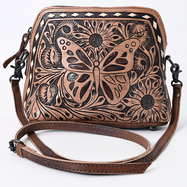 ADBG665 American Darling Hand Tooled Butterfly Floral Western Leather Small Cross body Bag