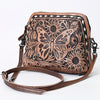ADBG665 American Darling Hand Tooled Butterfly Floral Western Leather Small Cross body Bag