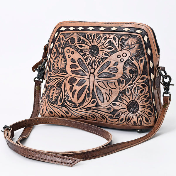 ADBG665 American Darling Hand Tooled Butterfly Floral Western Leather Small Cross body Bag