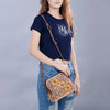ADBG666 Hand-Tooled Leather Crossbody Bag with Sunflower Floral Design