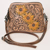 ADBG666 Hand-Tooled Leather Crossbody Bag with Sunflower Floral Design