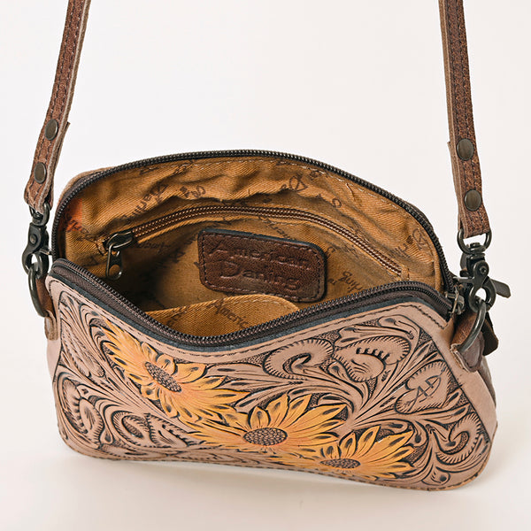 ADBG666 Hand-Tooled Leather Crossbody Bag with Sunflower Floral Design