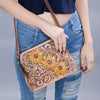 ADBG666 Hand-Tooled Leather Crossbody Bag with Sunflower Floral Design