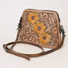 ADBG666 Hand-Tooled Leather Crossbody Bag with Sunflower Floral Design