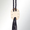 LC-ADJW107B Antique Black Western Jewelry Necklace with Oval Turquoise Stone & Braided Leather Cord