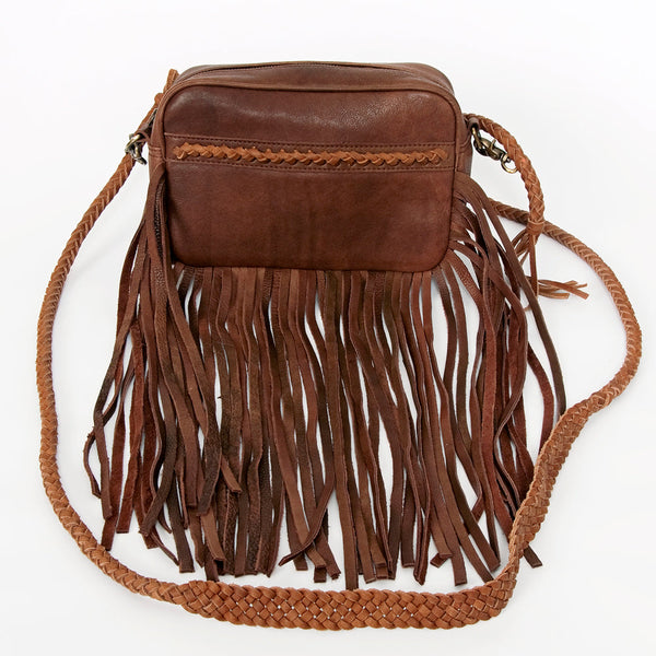 ADBGD139 American Darling Handcrafted Leather Crossbody Bag with Fringes & Braided Trim
