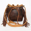 ADBGD140 American Darling Handcrafted Leather Bucket bag with Fringes & Braided Drawstring