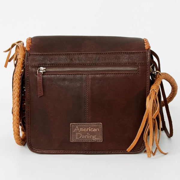 ADBGD141 American Darling Handcrafted Leather Cross body Bag with Stone & Long Fringes