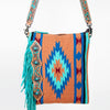 ADBG677 American Darling Hand Tooled Saddle Blanket Large Cross body Bag with Fringes