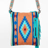 ADBG677 American Darling Hand Tooled Saddle Blanket Large Cross body Bag with Fringes