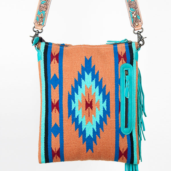 ADBG677 American Darling Hand Tooled Saddle Blanket Large Cross body Bag with Fringes