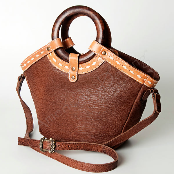 ADBG689A American Darling Handcrafted Western Leather Tote Bag with Buck stitched Detail