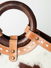 ADBG689B Western Hair On Leather Tote Bag with Wooden Handles American Darling Handcrafted Shoulder Bag