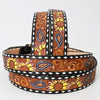 LC-ADBLF116 Hand-Tooled Leather Belt - Sunflower & Paisley Design with White Diamond Edge