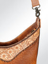 ADBG702B Western Sunflower Tooled Leather Messenger Shoulder Bag Large Pebbled Leather Travel Purse