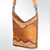 ADBG702B Western Sunflower Tooled Leather Messenger Shoulder Bag Large Pebbled Leather Travel Purse