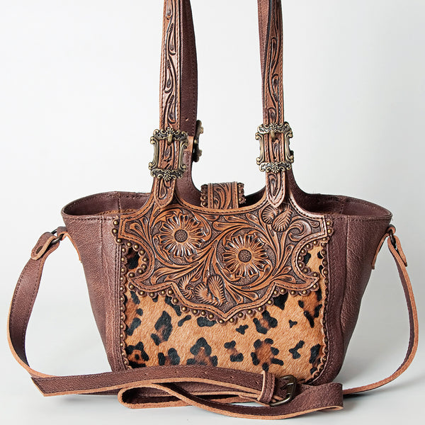 ADBG712 American Darling Handcrafted Floral Tooled Leather and Cowhide Tote Bag