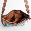 ADBGA183 American Darling Floral Tooled Leather Turquoise Serape Crossbody Bag