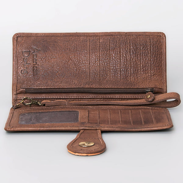 ADBGM103 Western Floral Tooled Leather Wristlet with Handcrafted Rodeo Art
