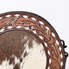 ADBGZ389 Round Cowhide & Tooled Leather Canteen Bag - Western Hair-On Hide Circle Purse